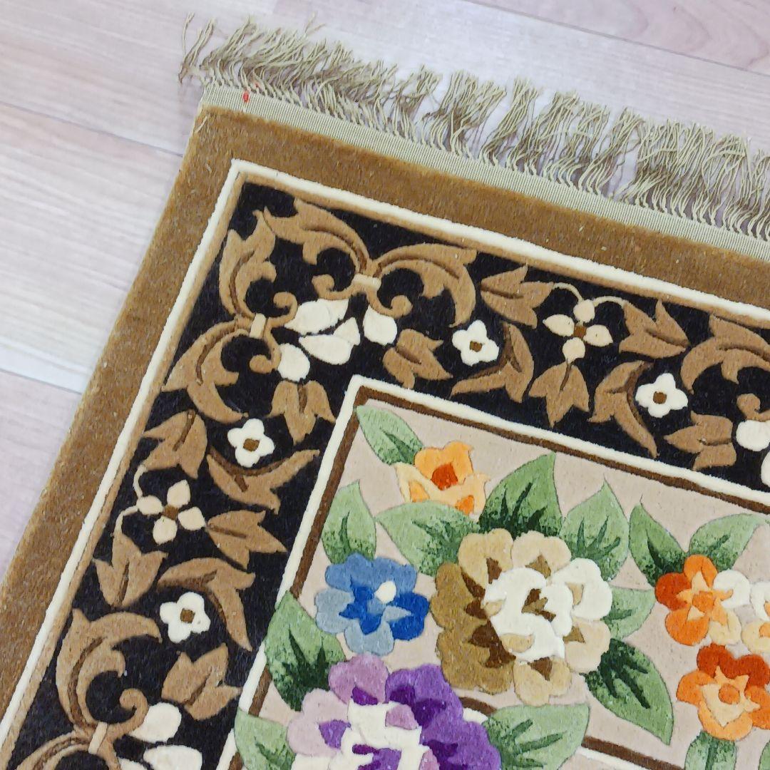 専用Y3140 中国段通 シルク100% 手織り ハンドカット 123×70㎝