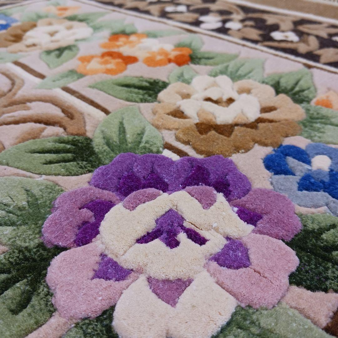 専用Y3140 中国段通 シルク100% 手織り ハンドカット 123×70㎝