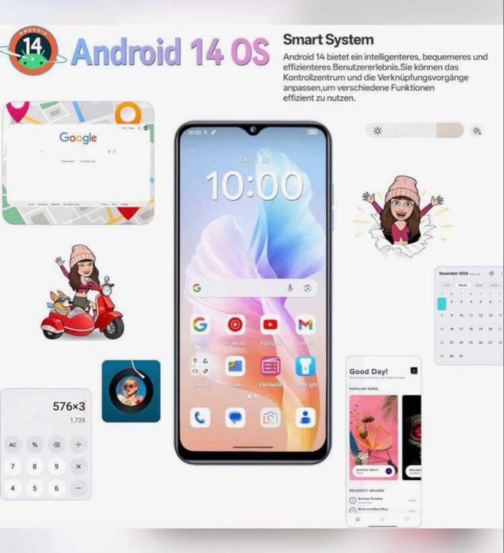 OUKITEL C36 スマートフォン 256GB/1TB Android 14