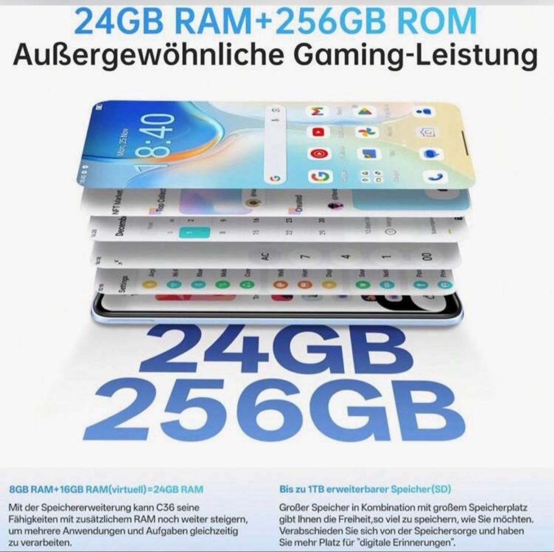 OUKITEL C36 スマートフォン 256GB/1TB Android 14