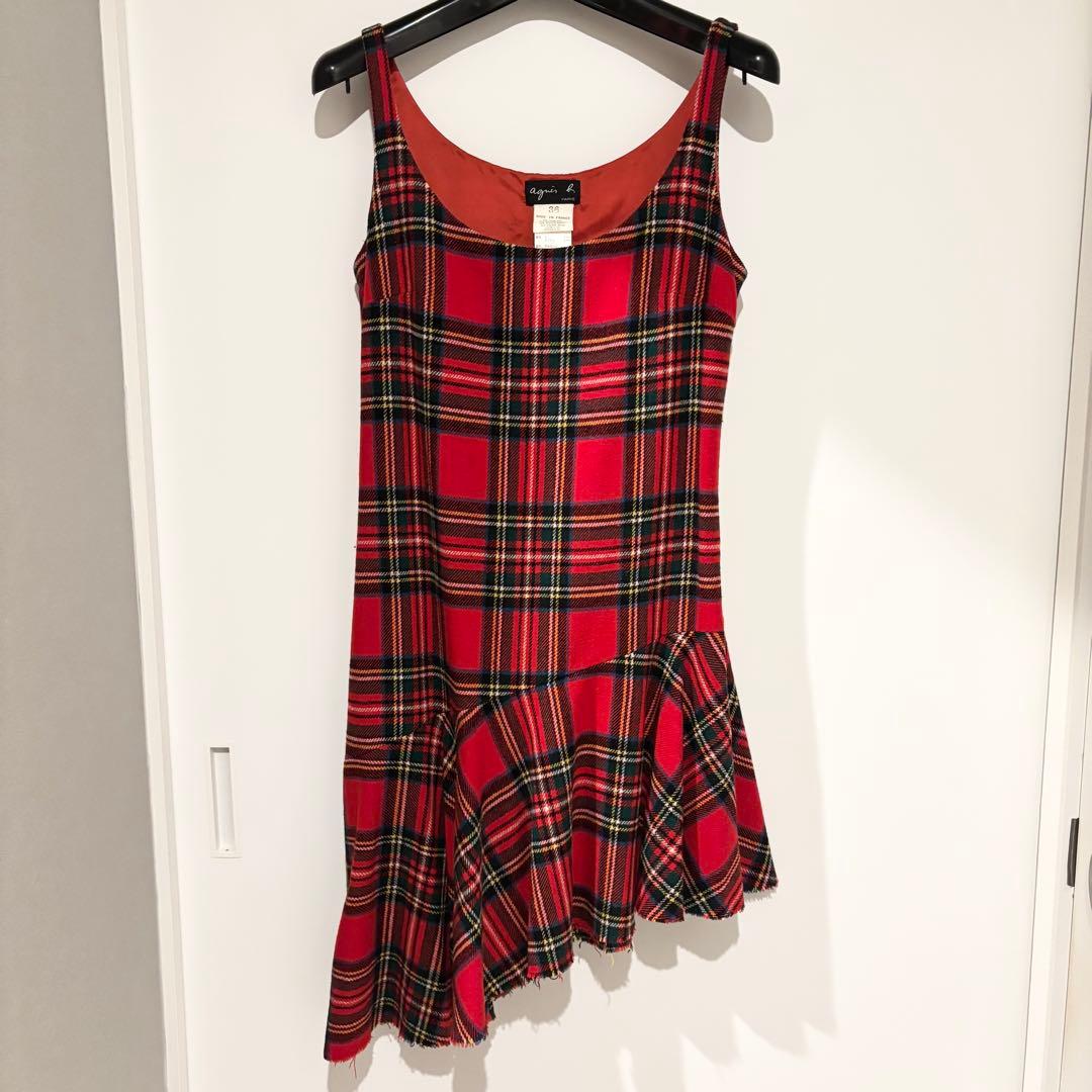 OLD アニエスベー /タータンチェックアシンメトリーワンピース　フランス製