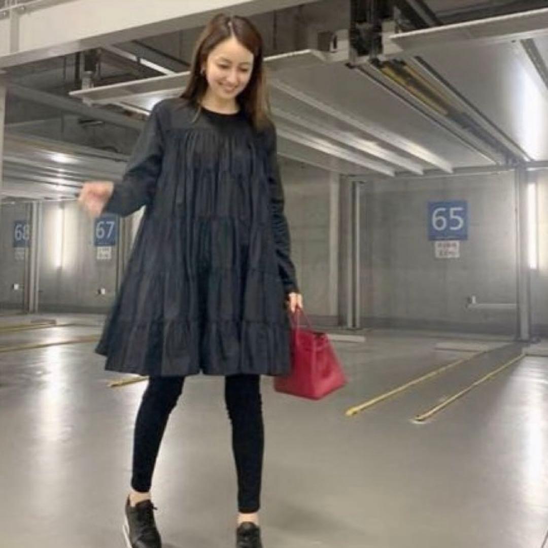 【美品】近年 マーレット ソリマン ティアード ワンピース ブラック コットン