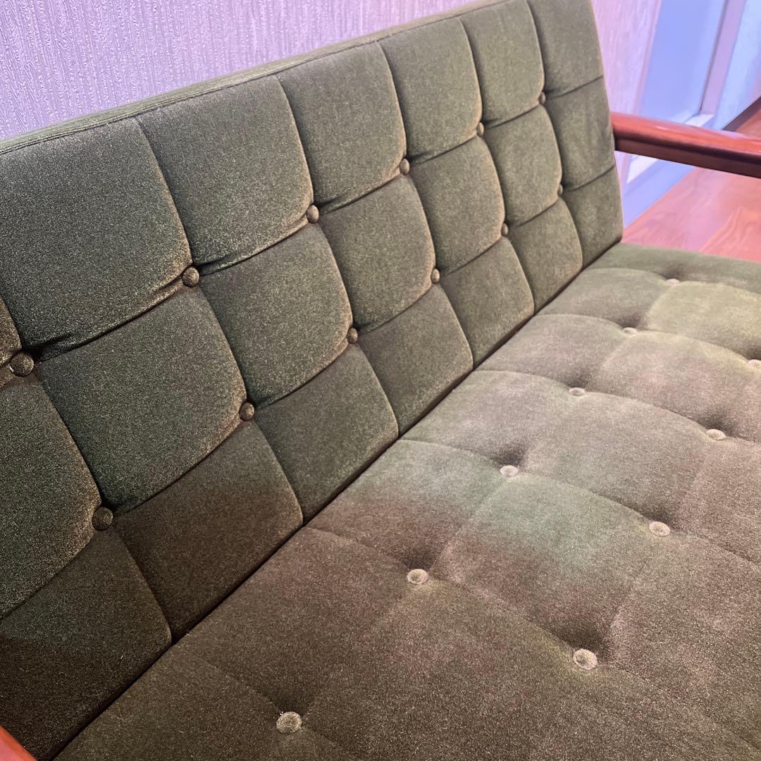 カリモク60 グリーン　ミッドセンチュリー 2人掛けソファ