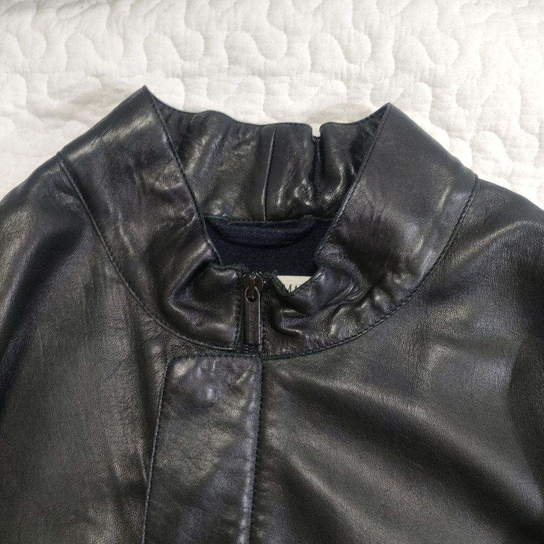 ジョルジオアルマーニ　ラムレザーロングコート　スタンドカラー　黒　52