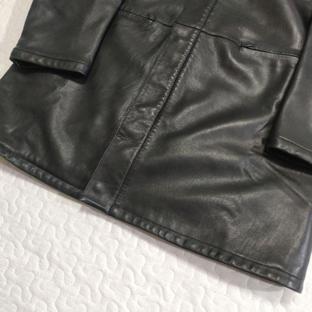 ジョルジオアルマーニ　ラムレザーロングコート　スタンドカラー　黒　52