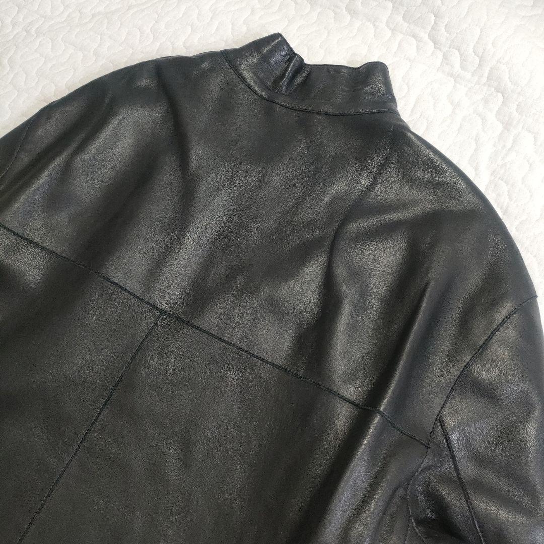 ジョルジオアルマーニ　ラムレザーロングコート　スタンドカラー　黒　52
