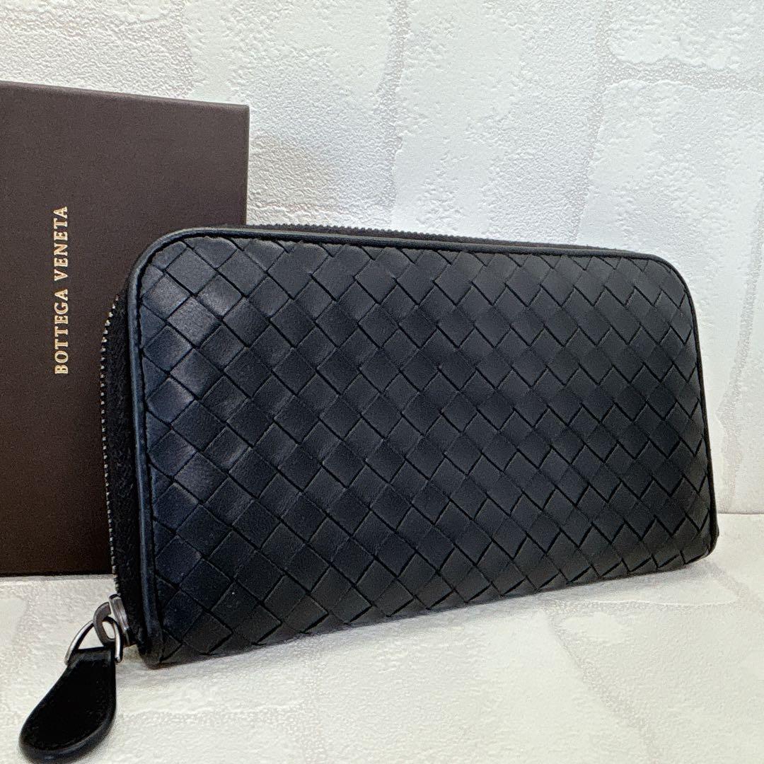 美品✨ボッテガヴェネタ イントレチャート 編み込み レザー 長財布 羊革 黒