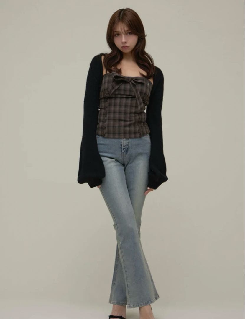 パンツ Mary logo flare denim M blue beige