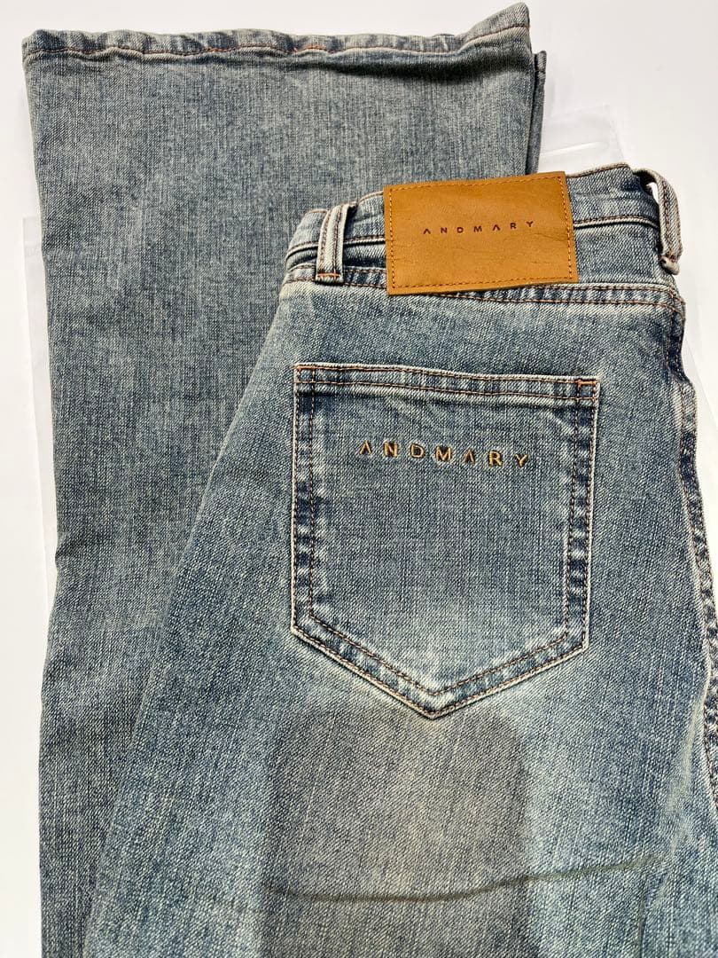 パンツ Mary logo flare denim M blue beige