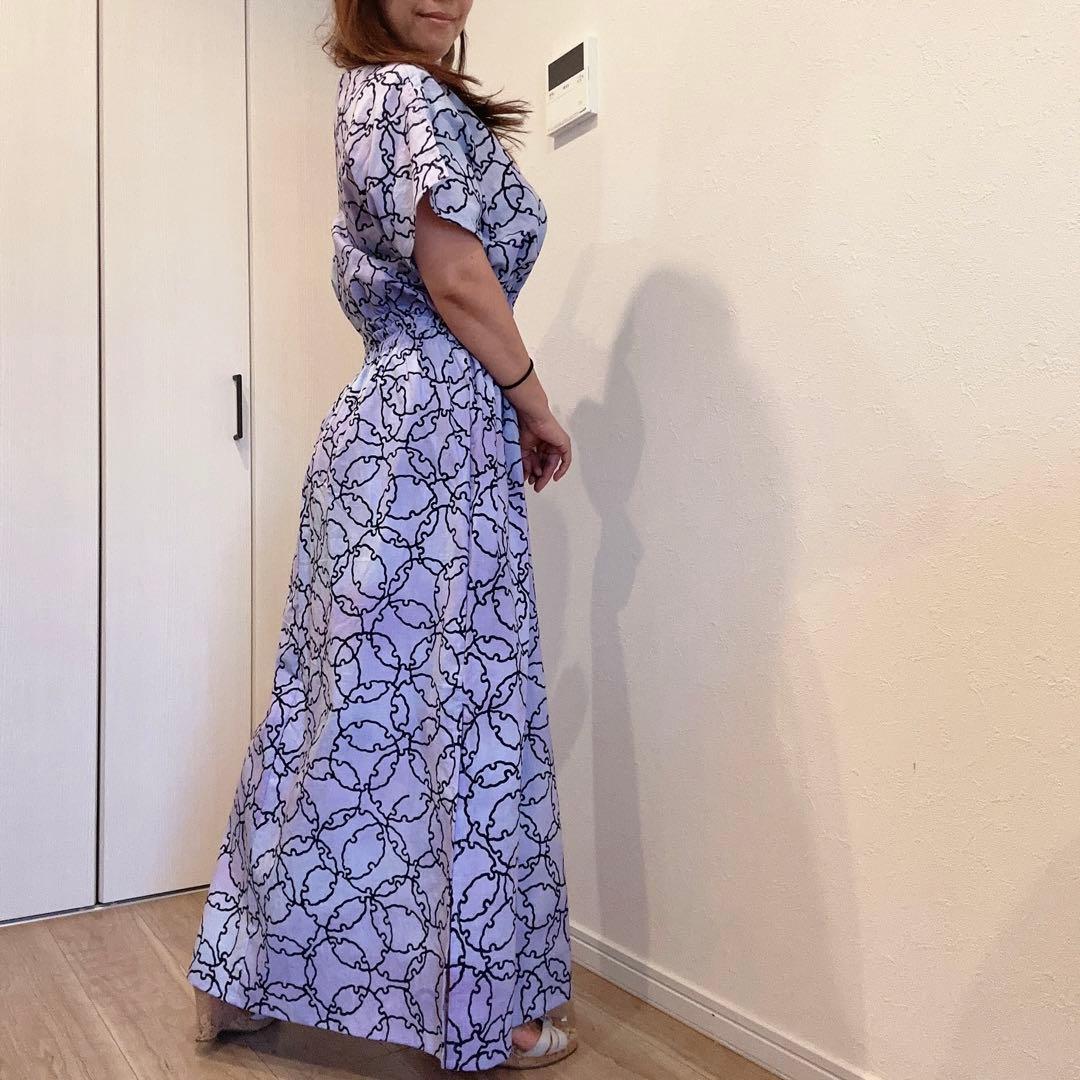 一点物　浴衣　コーマ地　ワンピ　ハンドメイド　ロング　着物　薄紫　雪輪　パステル