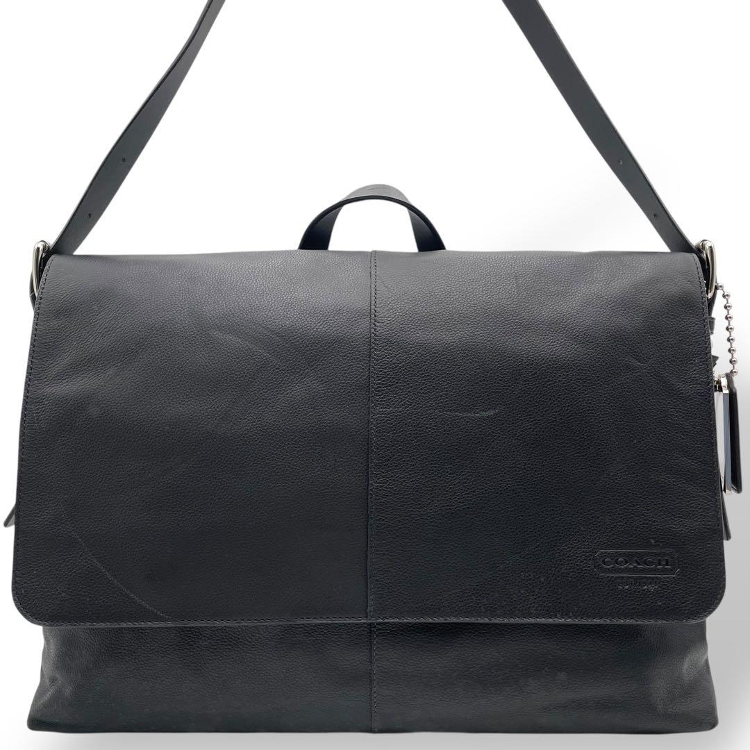 良品 COACH メッセンジャーバッグ レザー ブラック トンプソン 70313