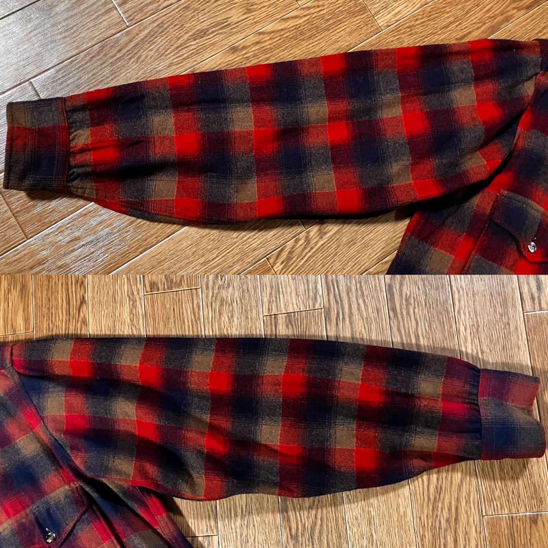 70s ペンドルトン ロング丈 オンブレチェックシャツ 赤×黒 Lサイズ