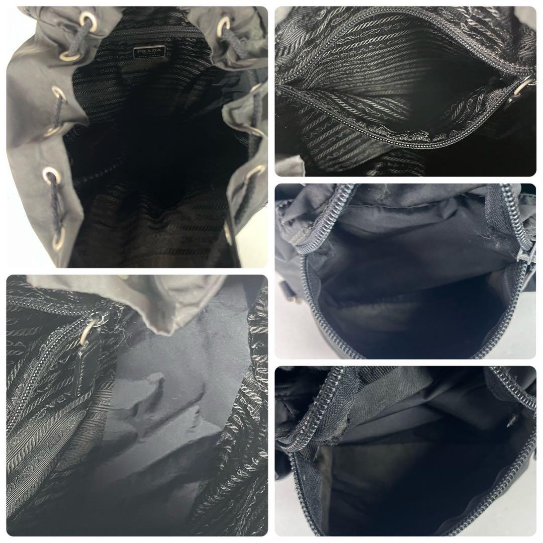 プラダ　リュック　バッグパック　三角プレート　巾着　テスートナイロン × レザー