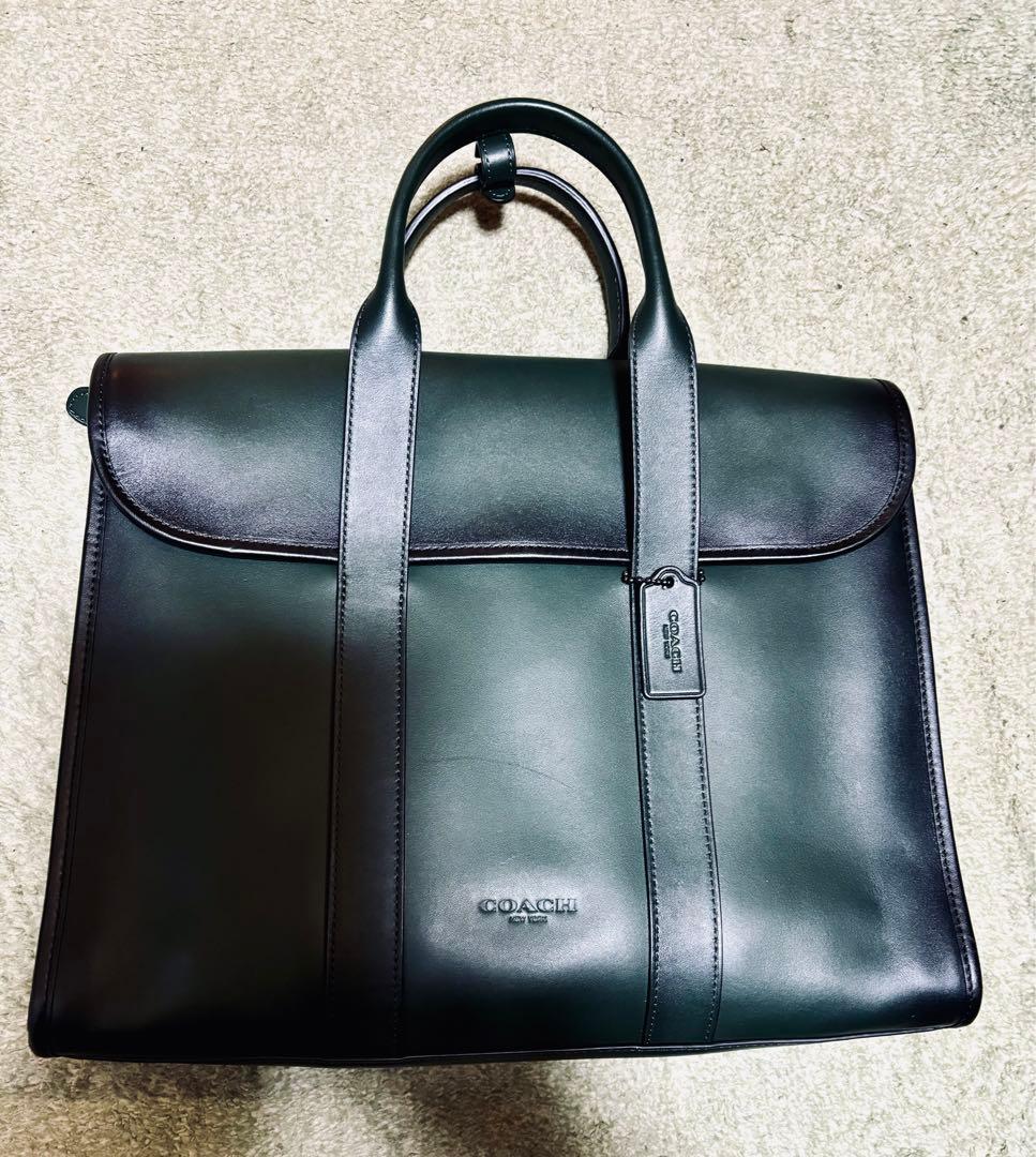 COACH ビジネスバッグ ダークグリーンレザー