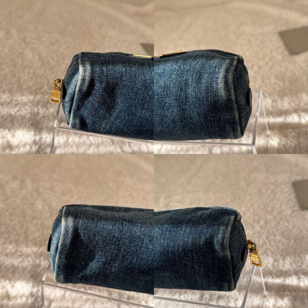 PRADA デニムポーチ 三角ロゴプレート