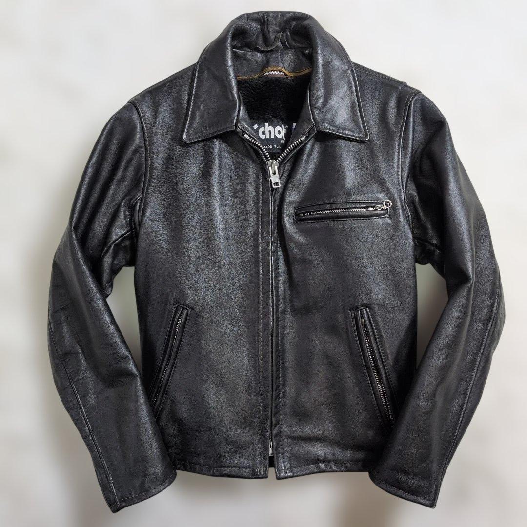 美品★Schott 642 ライナー付 シングルライダース 34 黒 トラッカー