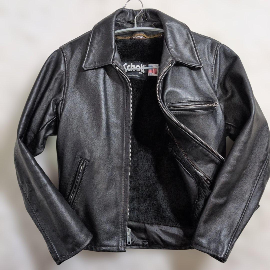 美品★Schott 642 ライナー付 シングルライダース 34 黒 トラッカー