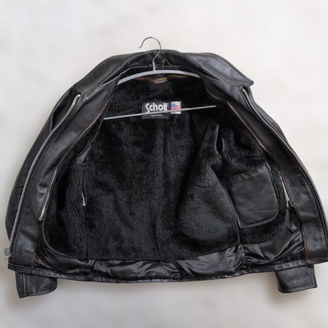 美品★Schott 642 ライナー付 シングルライダース 34 黒 トラッカー