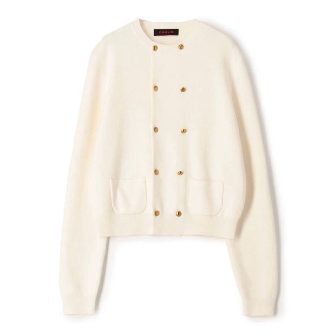 コットンカシミヤ ダブルボタンカーディガン　ホワイト