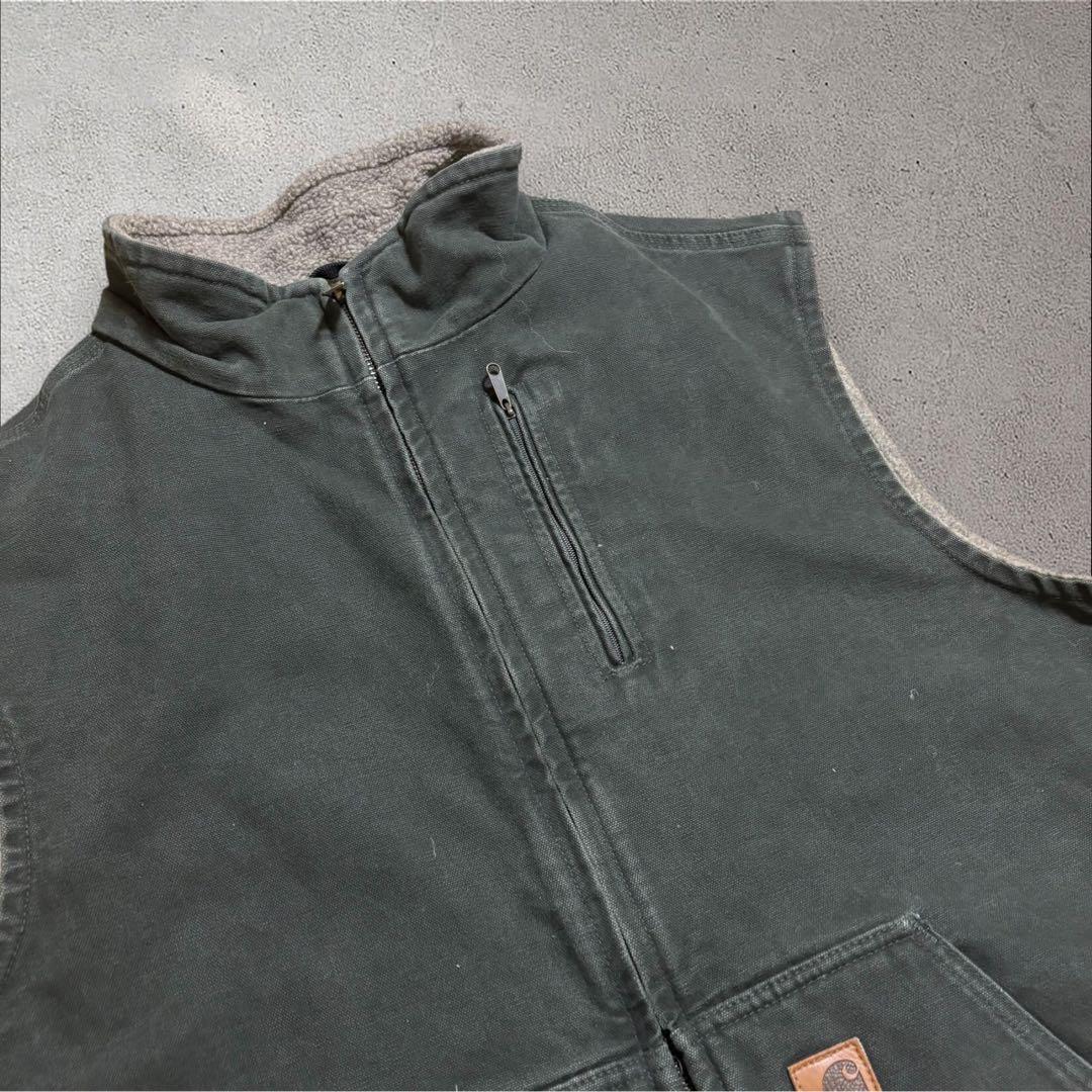 【N86】Carhartt ダック地モックネックベストXLボア裏地フェード