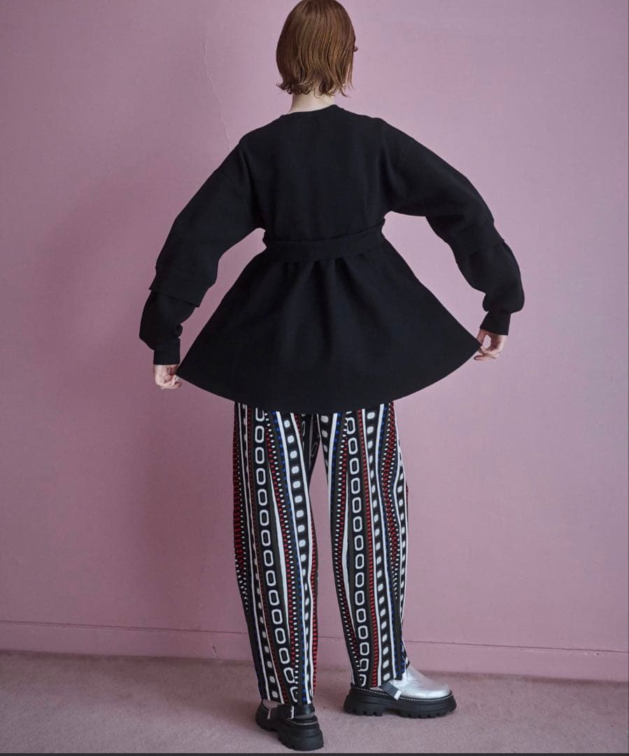 トップス OMMO LAYERED FLARE KNIT TOP BK