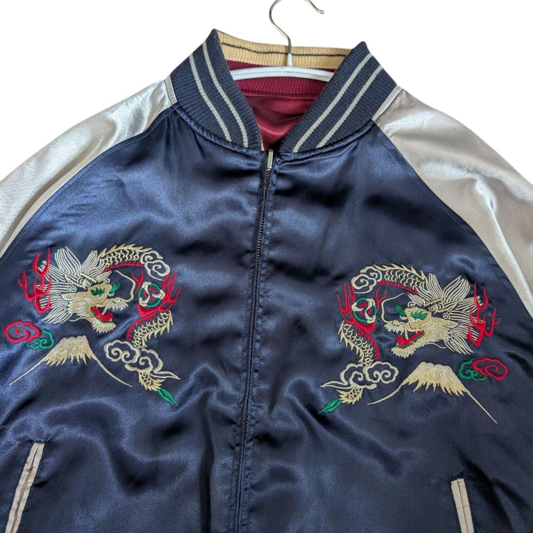 スカジャン リバーシブル 日本地図 龍 舞子 ネイビー えんじ スーベニア 刺繍