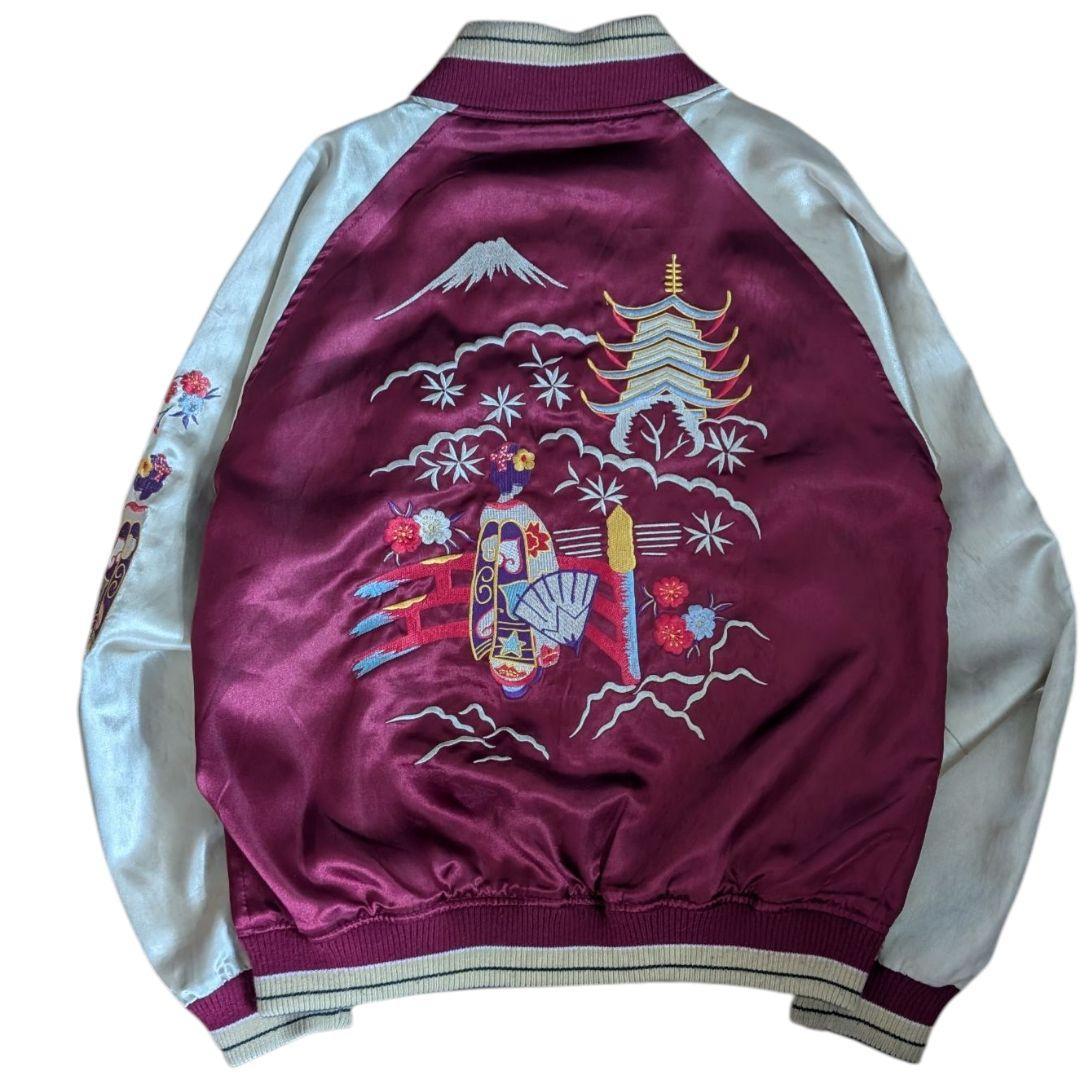 スカジャン リバーシブル 日本地図 龍 舞子 ネイビー えんじ スーベニア 刺繍