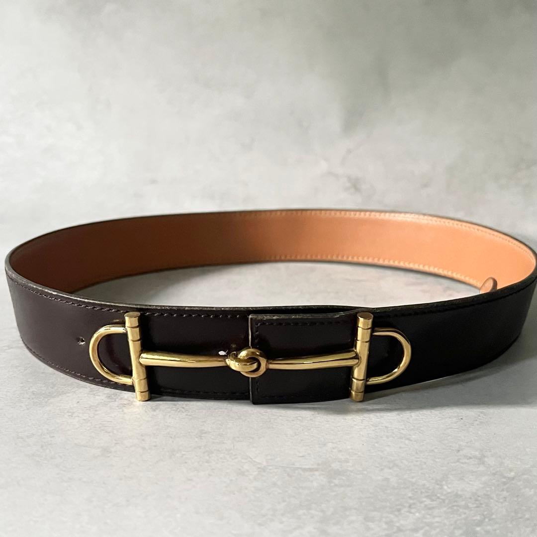 【美品】HERMES レディース　ベルト　ホースビット　ブラウン　ヴィンテージ