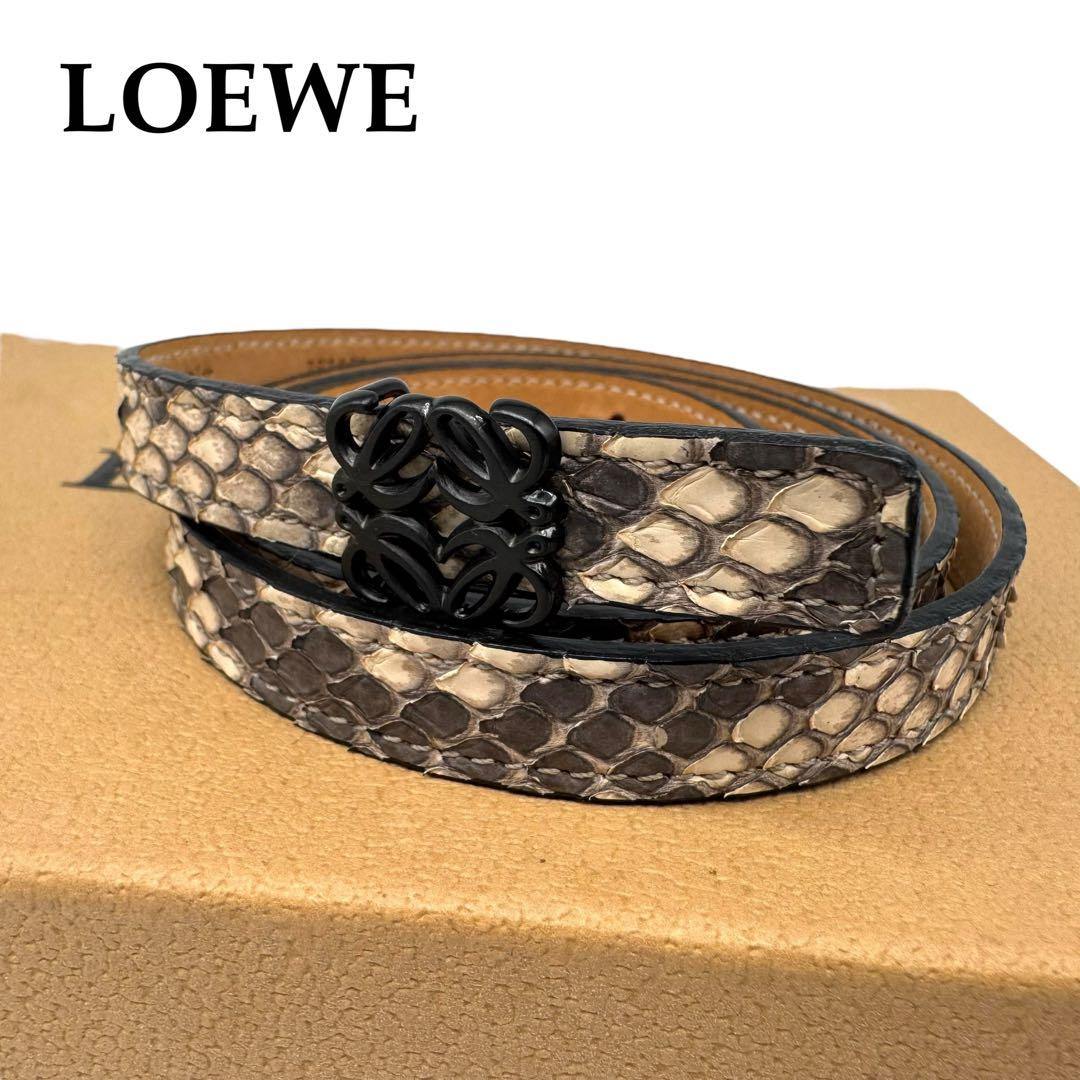 極美品 LOEWE ベルト アナグラム パイソン 蛇 レザー