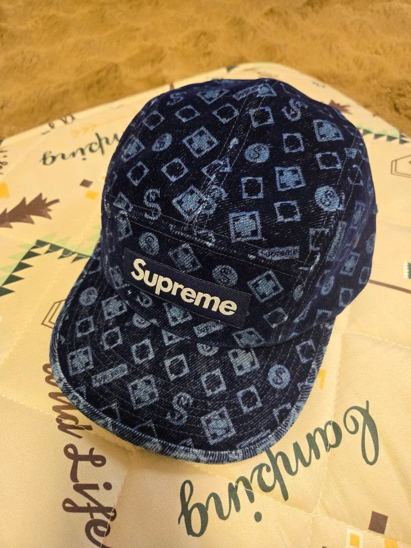 Supreme Flocked Denim Camp Cap モノグラム