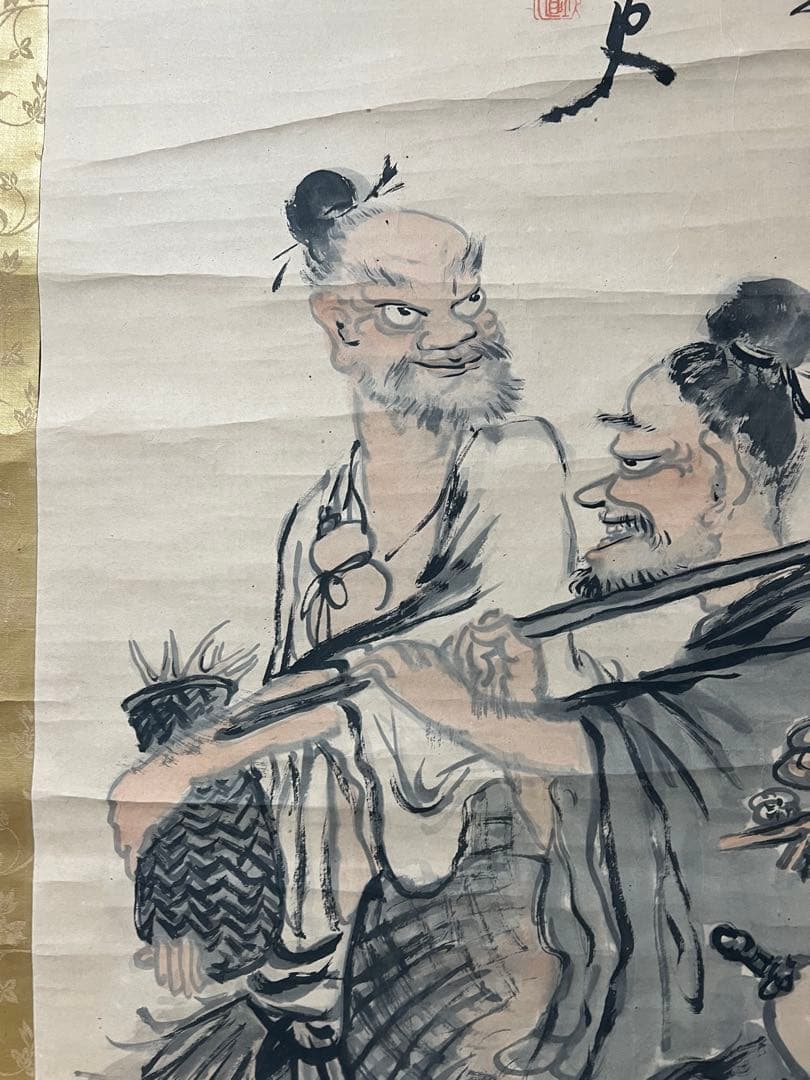 掛け軸　富岡百練［樵父問答之図］紙本　木箱付き！