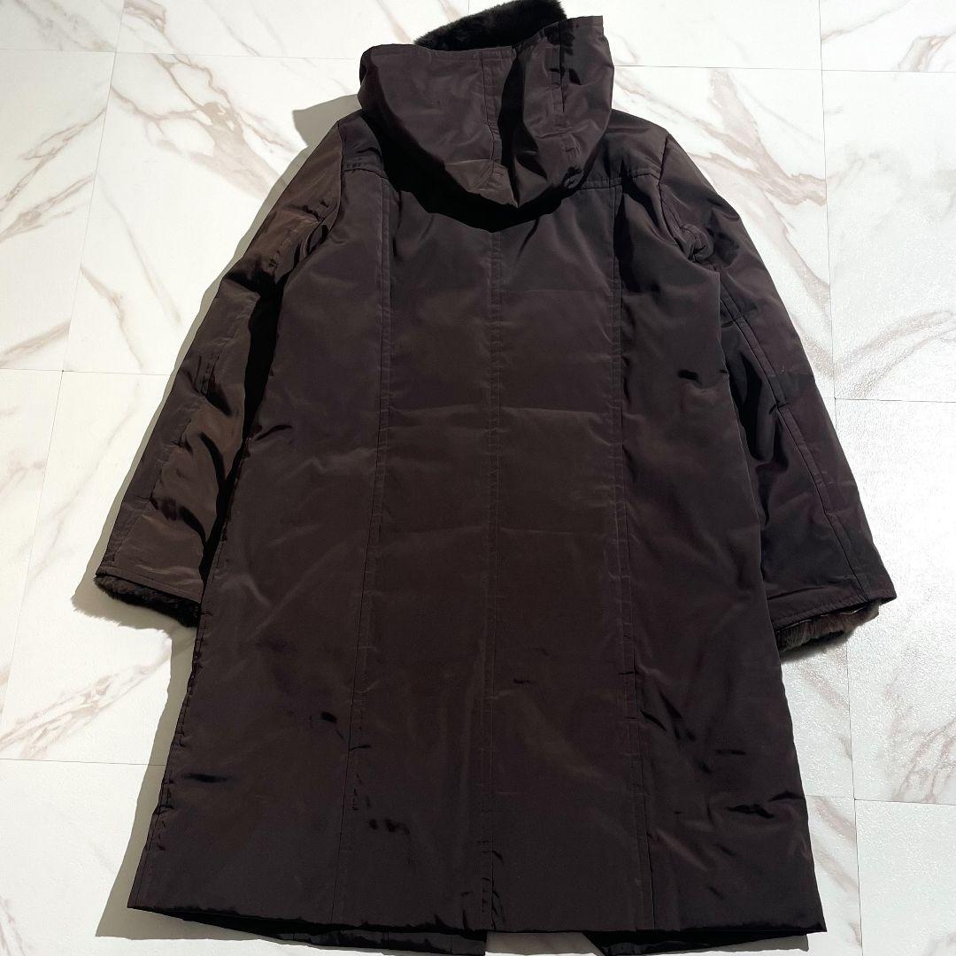 美品！バーバリーロンドンダウンコートノバチェックラビットファーフード着脱可 44