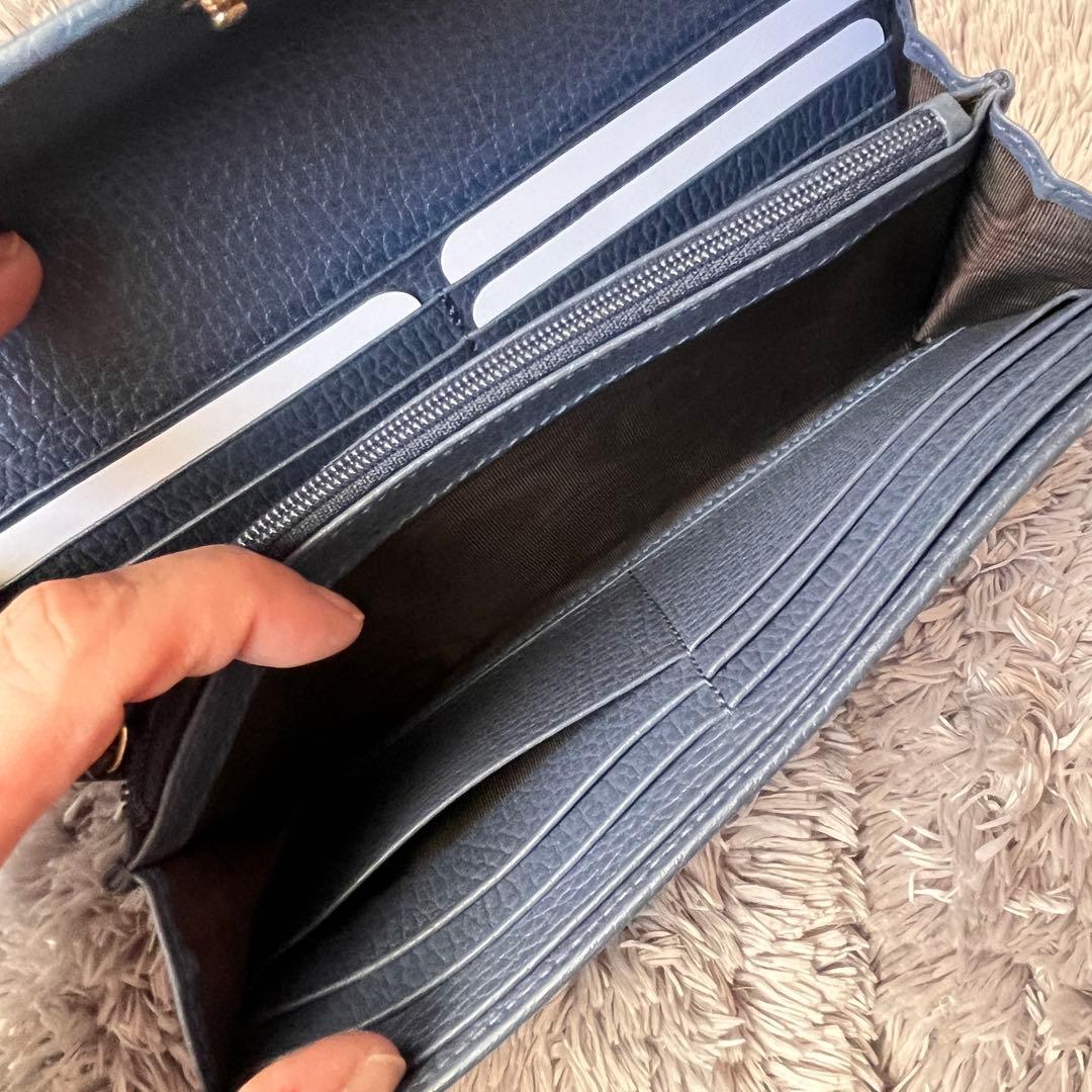 極美品✨GUCCI スウィング　長財布　シボレザー　くすみネイビー　メンズ