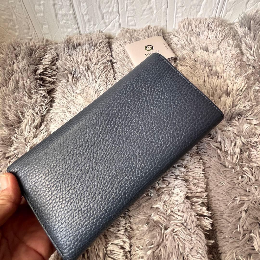 極美品✨GUCCI スウィング　長財布　シボレザー　くすみネイビー　メンズ