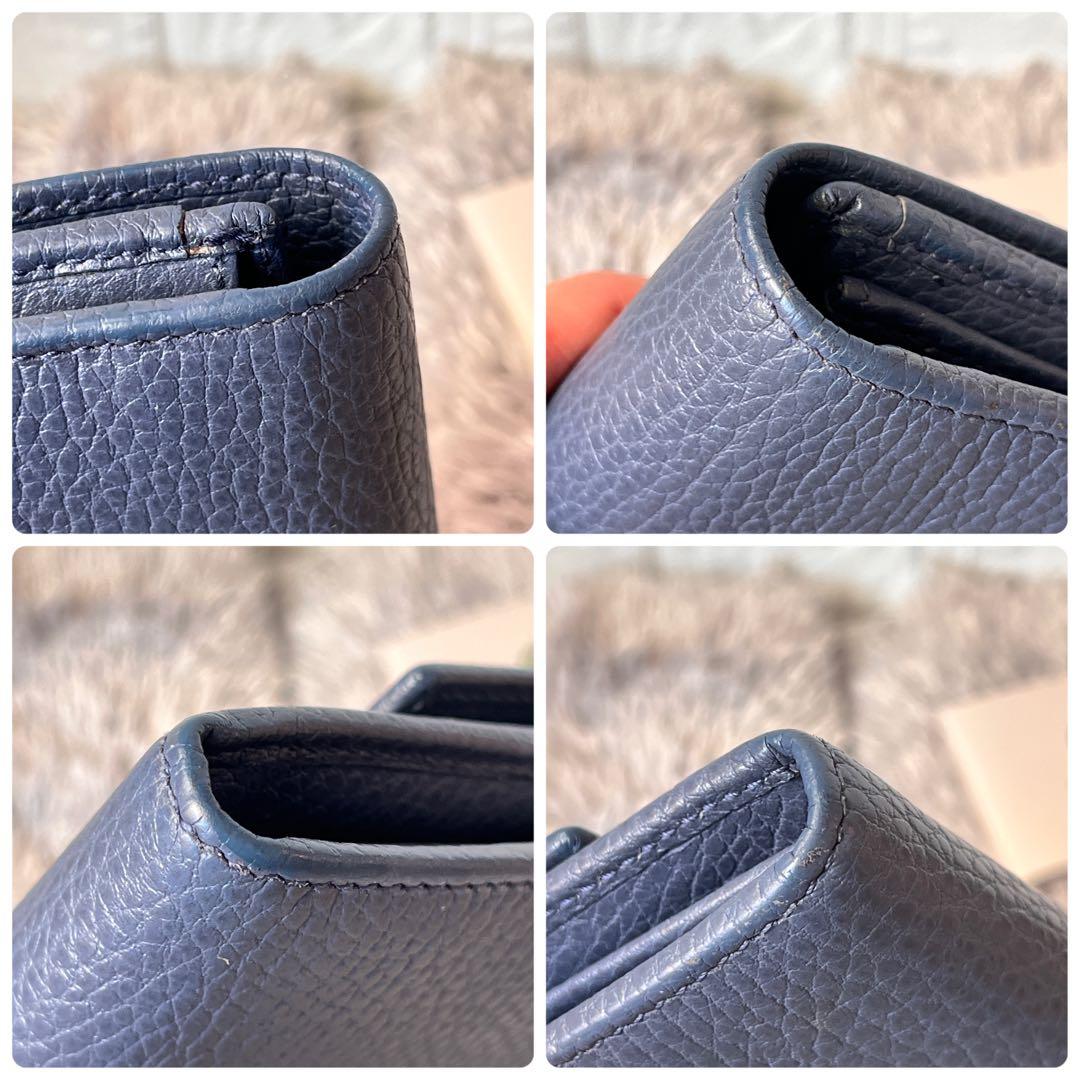 極美品✨GUCCI スウィング　長財布　シボレザー　くすみネイビー　メンズ