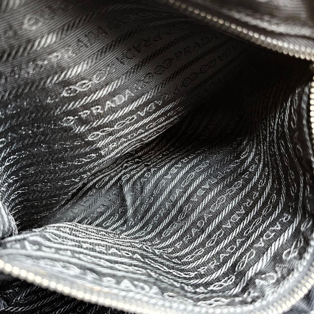 美品 プラダ PRADA 三角ロゴ レザー切替 ショルダー メッセンジャーバッグ