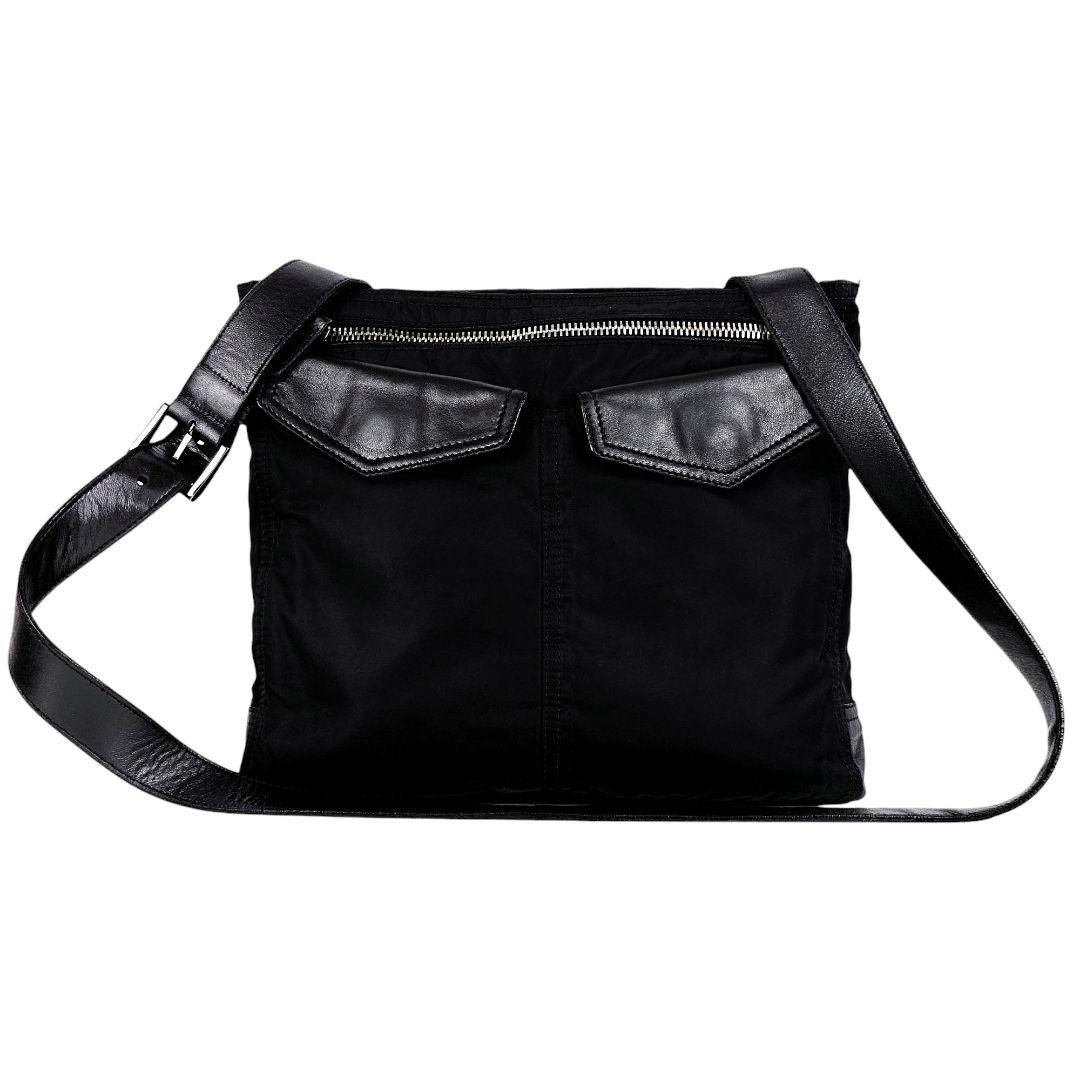 美品 プラダ PRADA 三角ロゴ レザー切替 ショルダー メッセンジャーバッグ