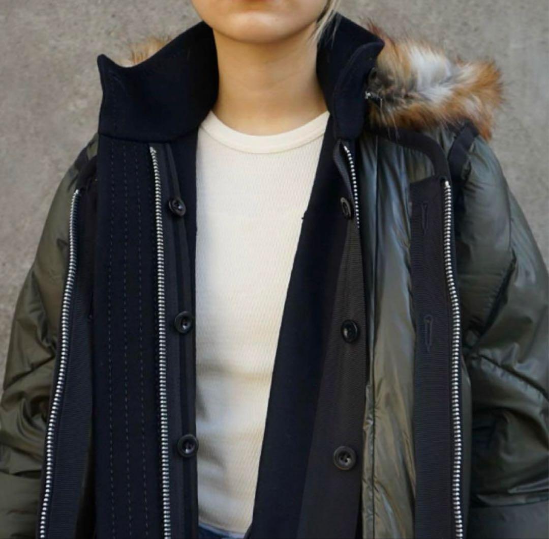 【新品未使用】sacai サカイ　カーキ×ネイビーダウンジャケット　サイズ 1