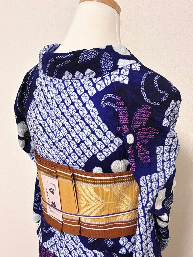 浴衣　有松鳴海絞り　蔓花　裄67cm