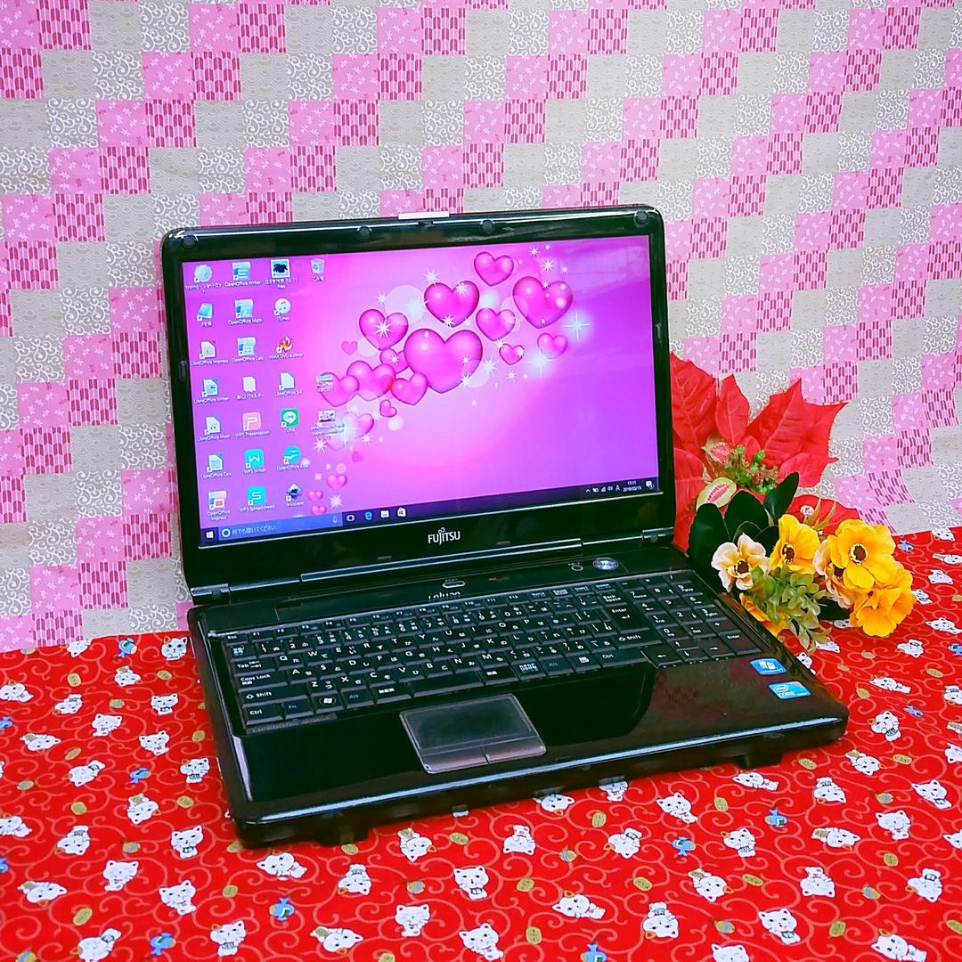 富士通/HDD大容量500GB！最新Win10搭載！ブラック色/動画&画像編集