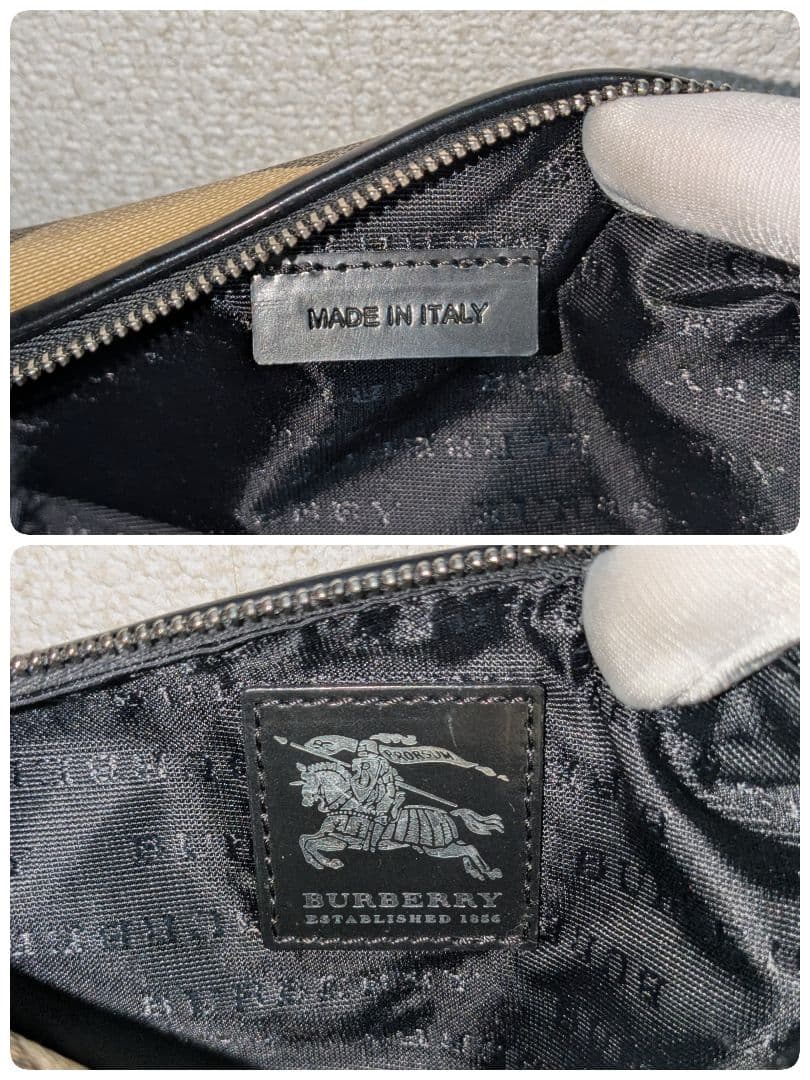 美品★バーバリー ノバチェックポーチ ハンドバッグ ストラップ ブラック レザー