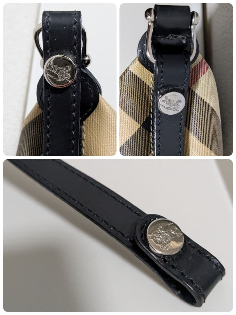 美品★バーバリー ノバチェックポーチ ハンドバッグ ストラップ ブラック レザー