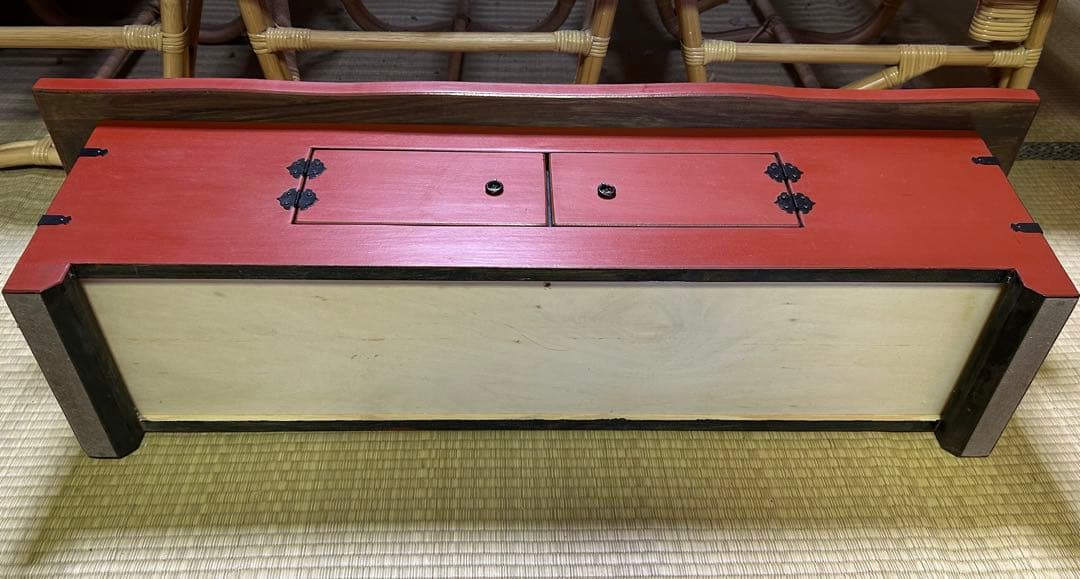 古家具　アンティーク　木製　朱塗り　棚