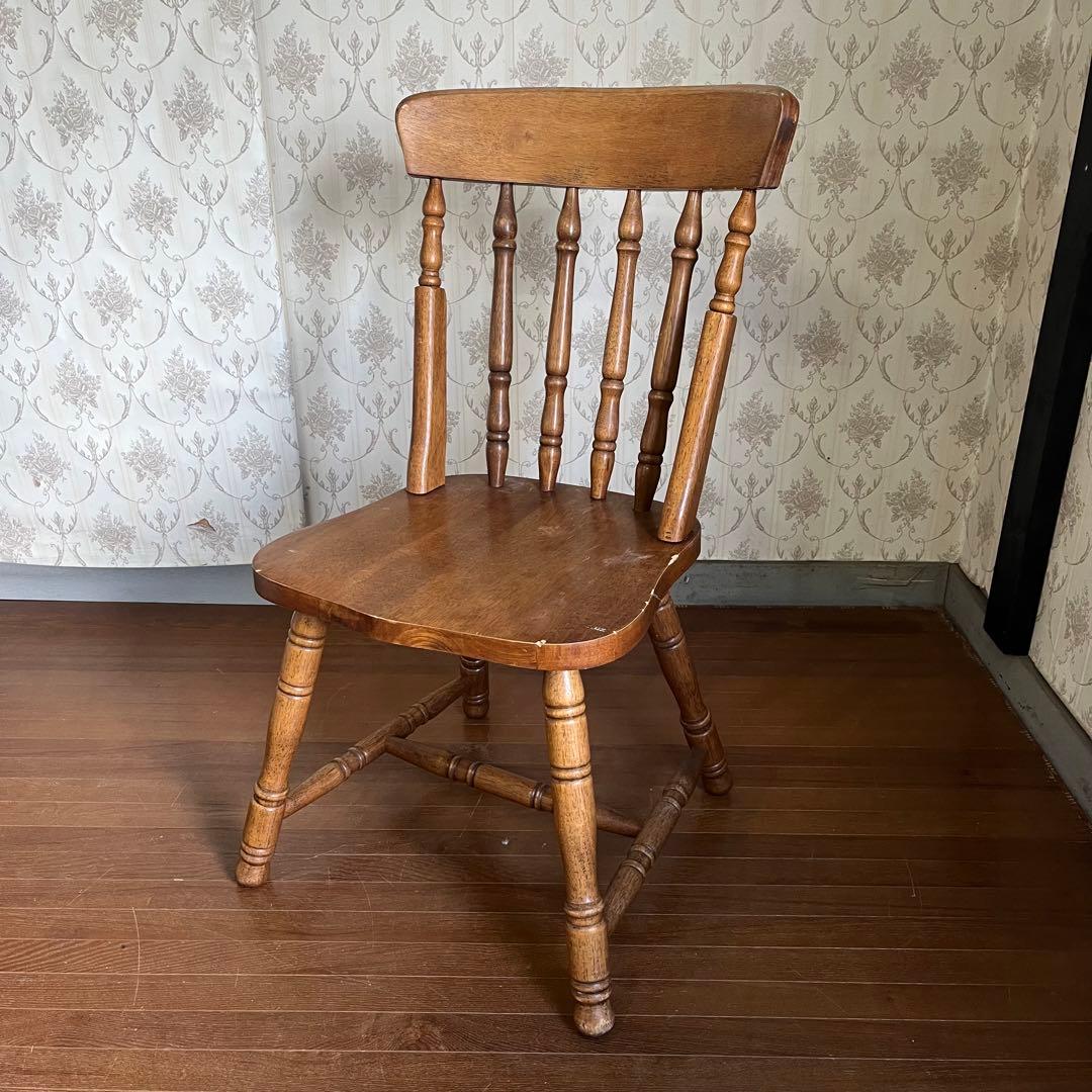 【アンティーク】⑤ 北欧レトロ 木製 ウィンザーチェア 椅子 ろくろ脚 古家具