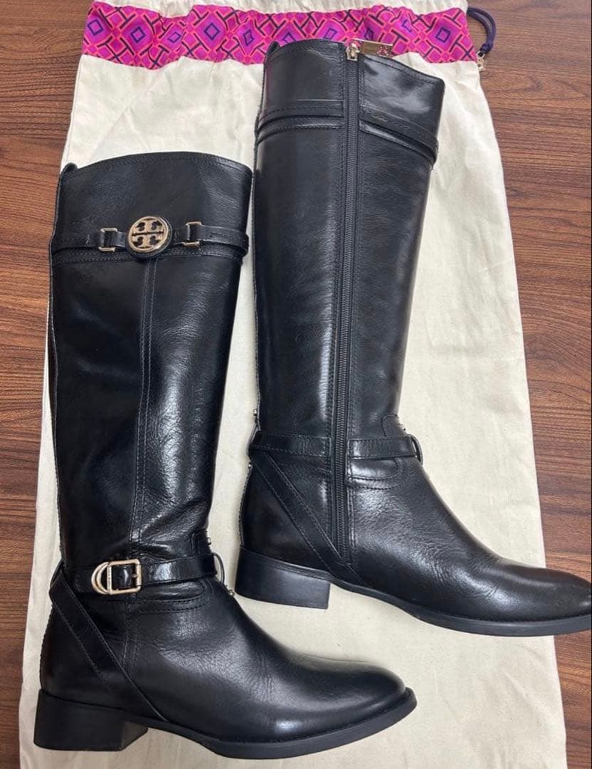 レザー ブラック ロングブーツ