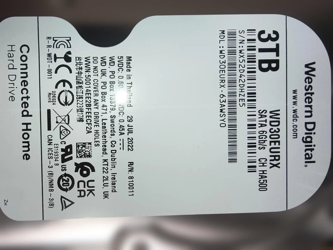 ほぼ新品 WD30EURX 3TB 3.5インチ内蔵HDD 使用時間1時間