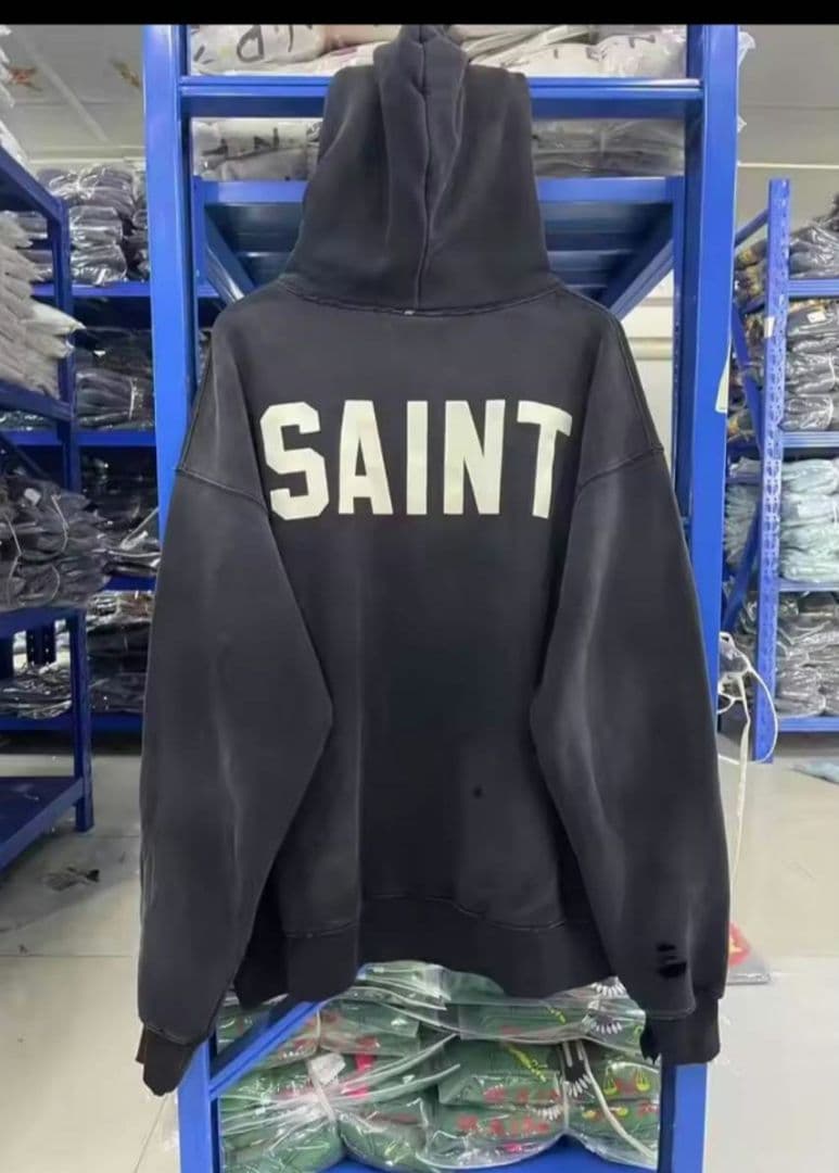 SAINT ブラックパーカー ダメージ加工