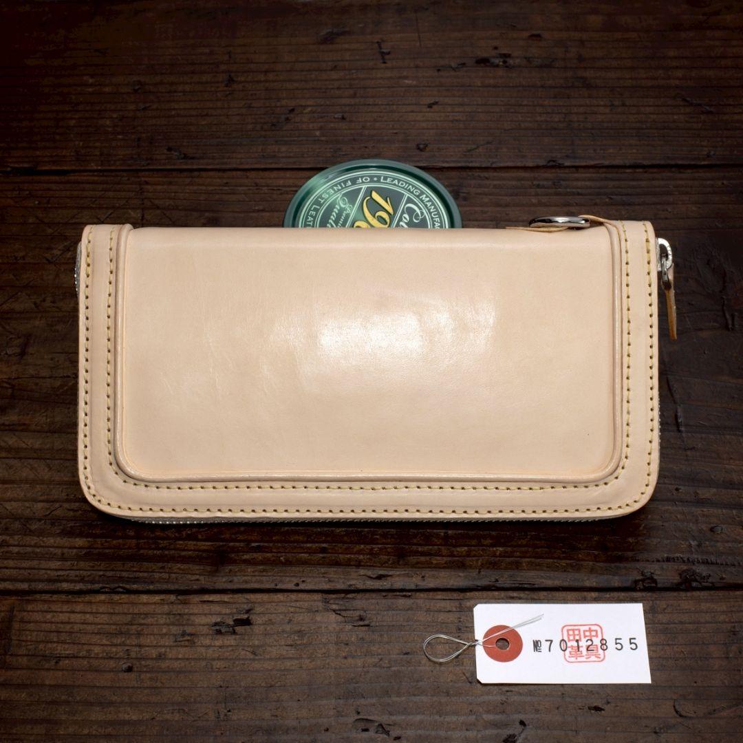 メンズ 本革 フルレザー 長財布 ラウンドファスナー 生成り ハンドメイド