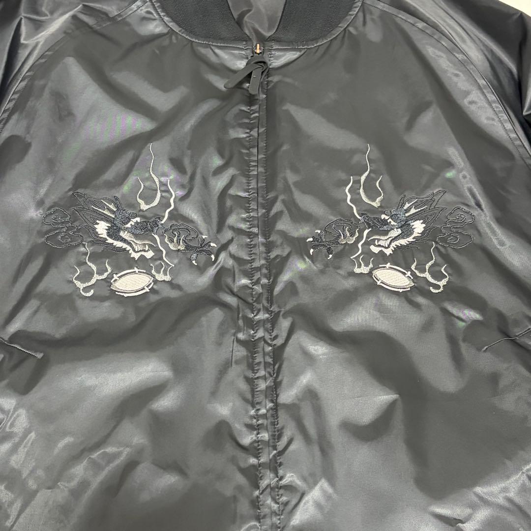 【希少サイズ、日本和柄刺繍】adidasオールブラックスカジャンオーバーサイズ