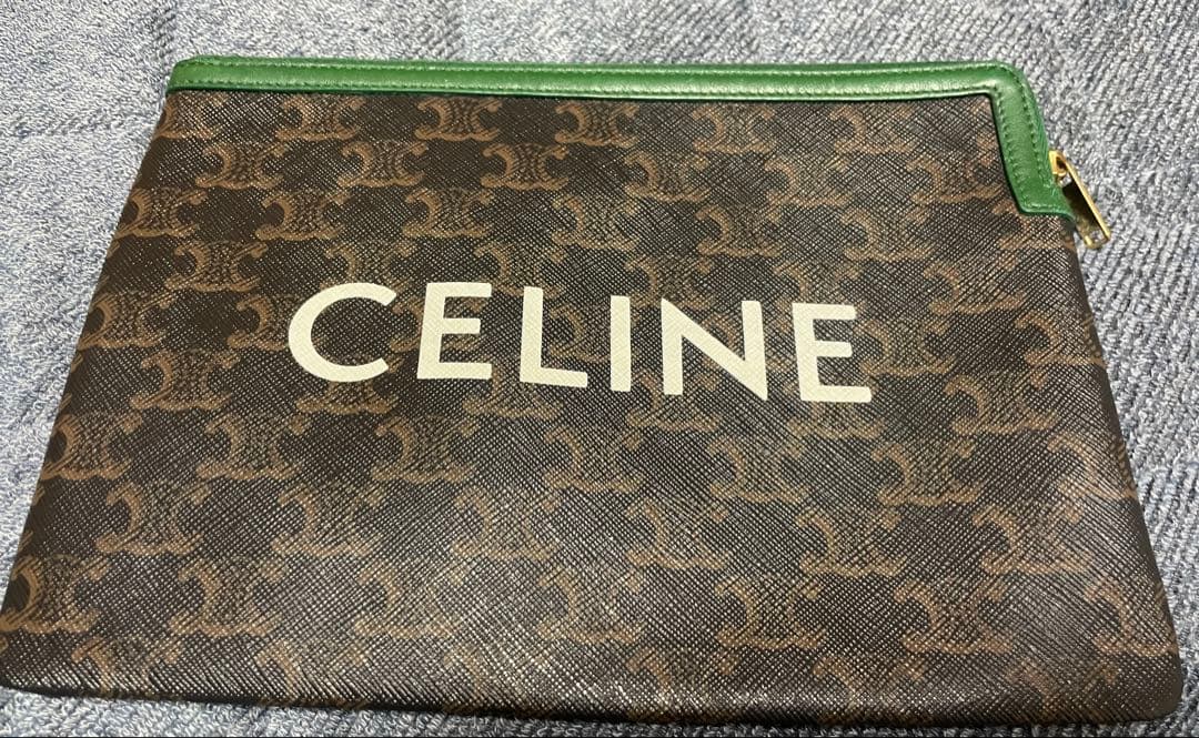 れにCELINE ロゴ入り クラッチバッグ ブラウン/グリーン